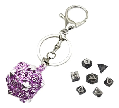 Llavero Metalico Dado D20 Dragon Set 7 mini Dados Rol Rpg Dnd