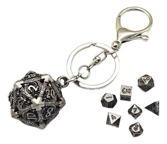 Llavero Metalico Dado D20 Dragon Set 7 mini Dados Rol Rpg Dnd