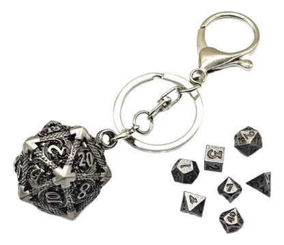 Llavero Metalico Dado D20 Dragon Set 7 mini Dados Rol Rpg Dnd