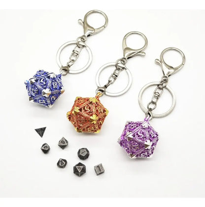 Llavero Metalico Dado D20 Dragon Set 7 mini Dados Rol Rpg Dnd