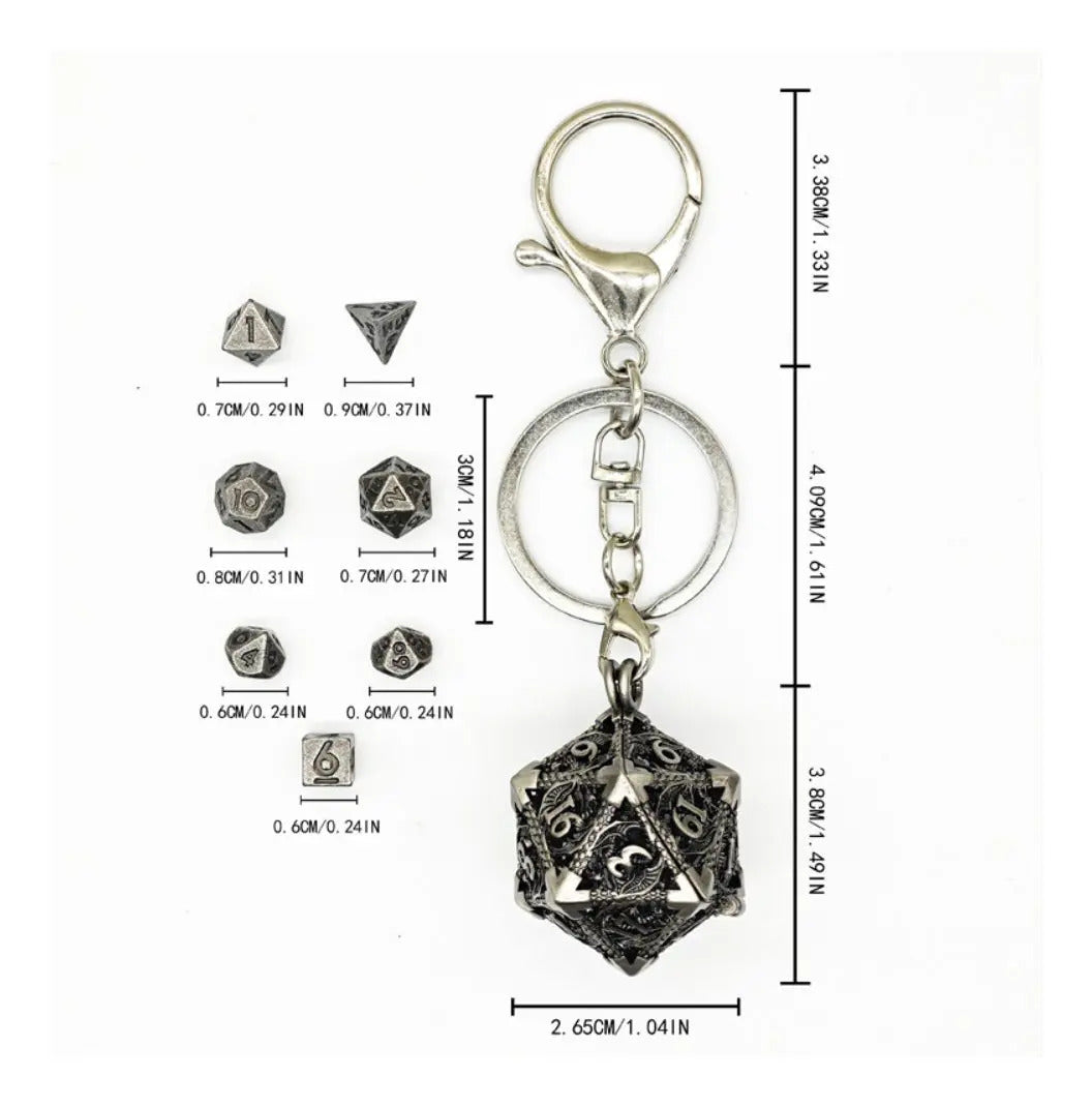 Llavero Metalico Dado D20 Dragon Set 7 mini Dados Rol Rpg Dnd