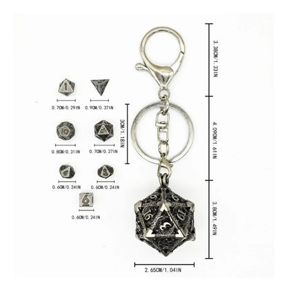 Llavero Metalico Dado D20 Dragon Set 7 mini Dados Rol Rpg Dnd
