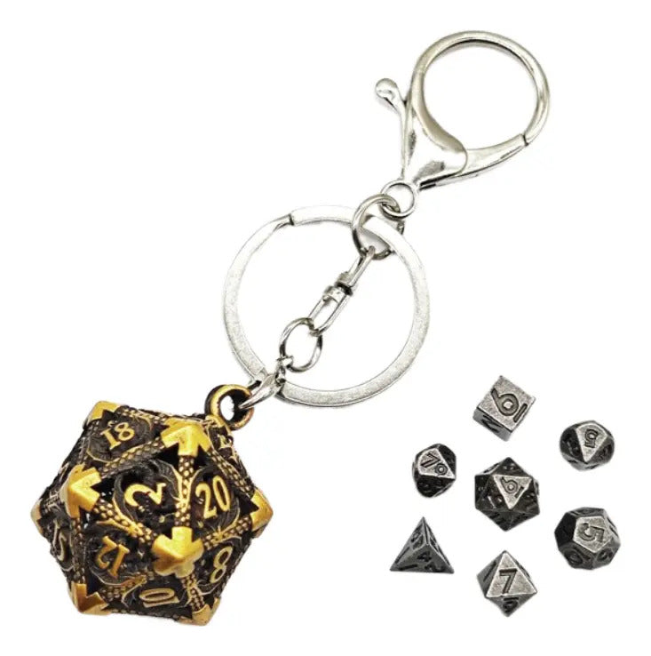 Llavero Metalico Dado D20 Dragon Set 7 mini Dados Rol Rpg Dnd