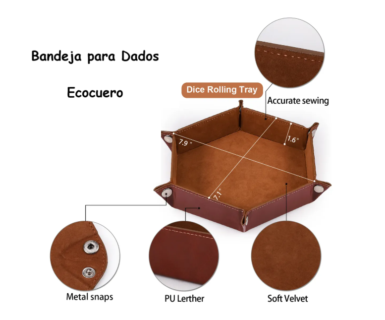Bandeja Hexagonal Plegable para Dados de Rol – Ecocuero