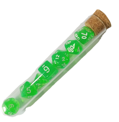 Set 7 Dados Poliédricos de Rol en Tubo Traslucidos RPG DND