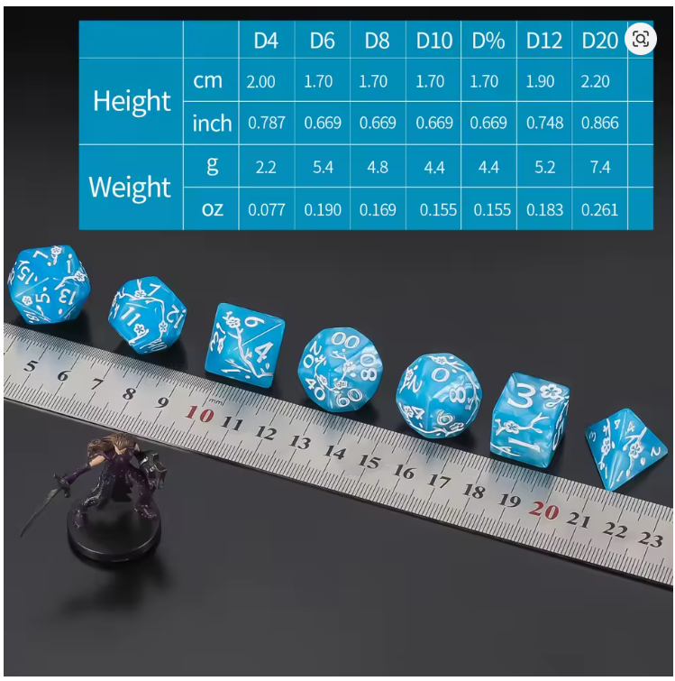 Set 7 Dados Poliédricos de Sakura - Flor de Ciruelo RPG DnD