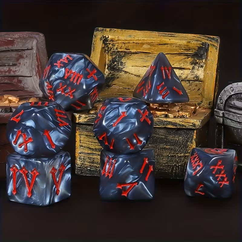 Set 7 Dados Poliédricos de Rol Números Romanos RPG Perlados