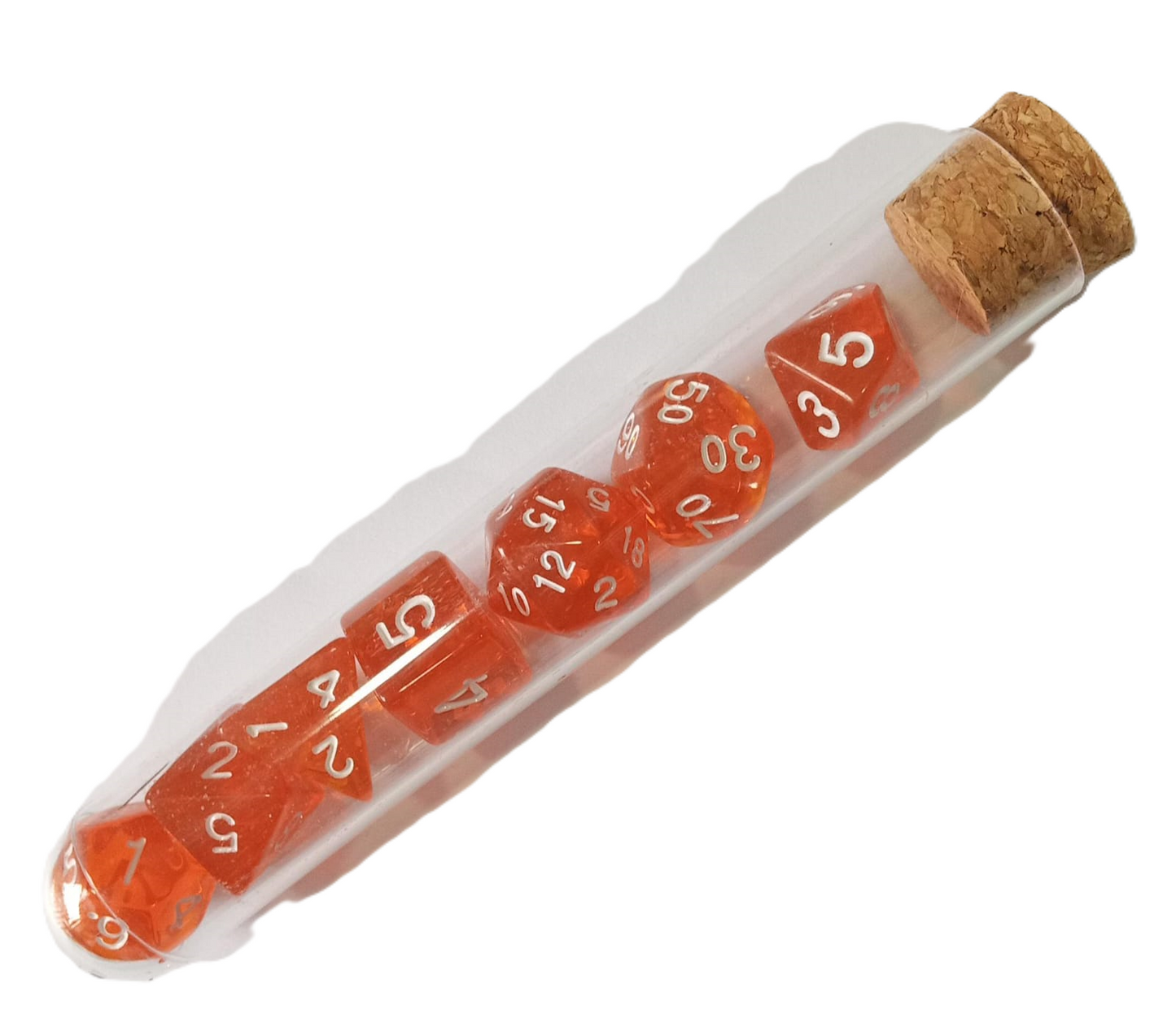 Set 7 Dados Poliédricos de Rol en Tubo Traslucidos RPG DND