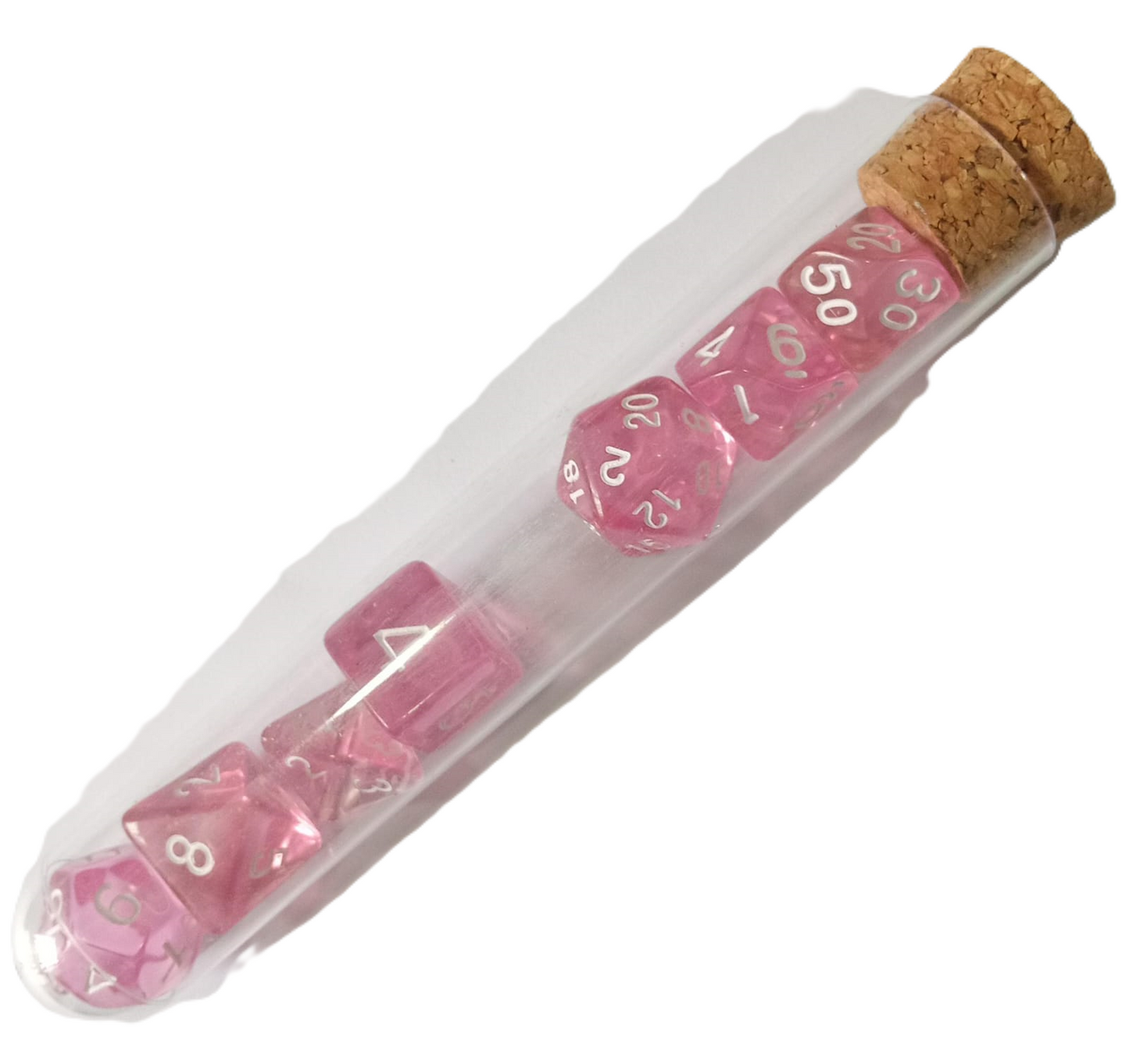 Set 7 Dados Poliédricos de Rol en Tubo Traslucidos RPG DND