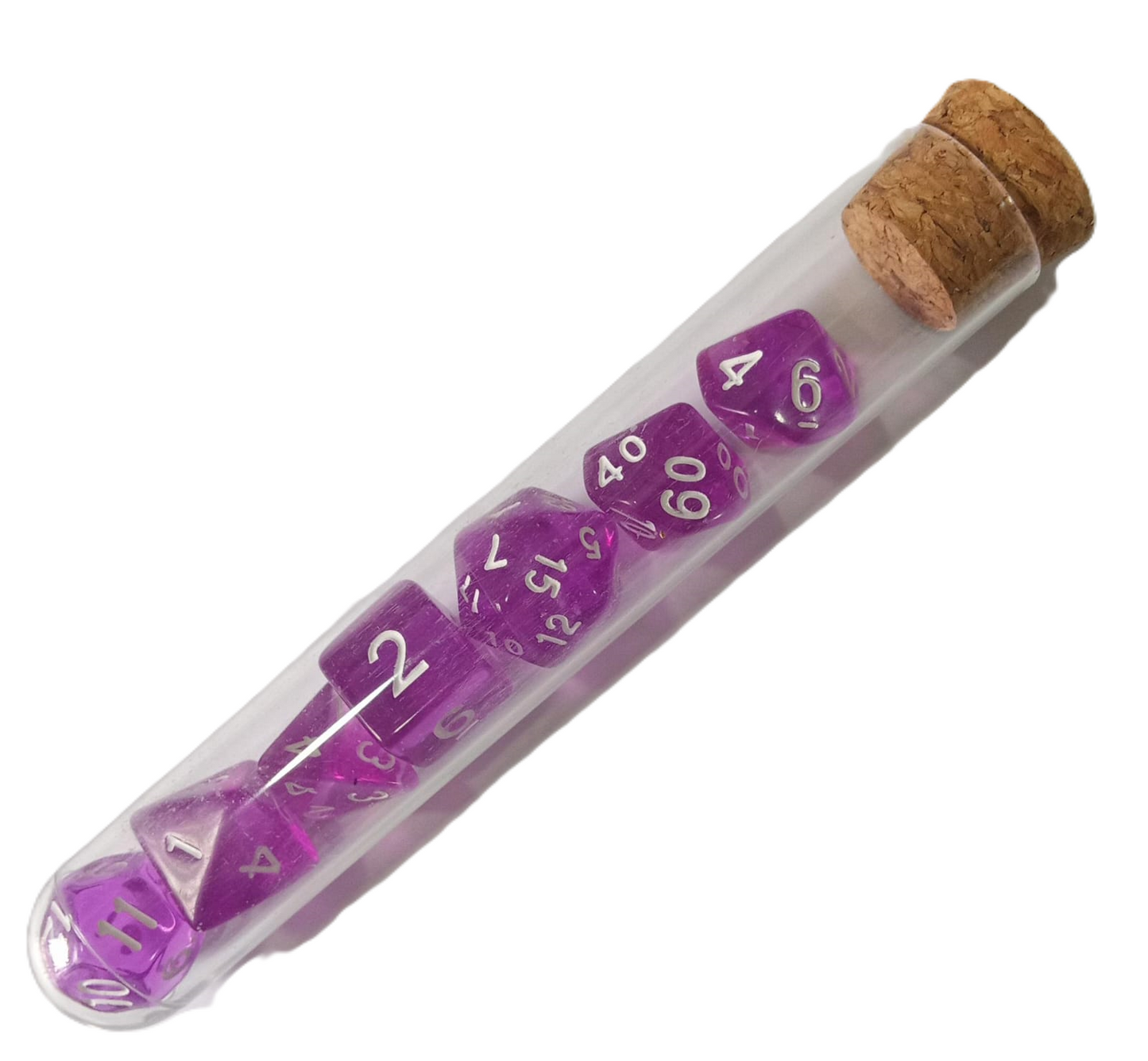 Set 7 Dados Poliédricos de Rol en Tubo Traslucidos RPG DND