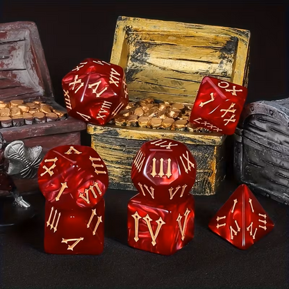 Set 7 Dados Poliédricos de Rol Números Romanos RPG Perlados