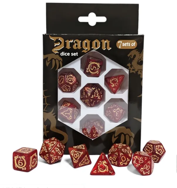 Set 7 Dados Poliédricos de Rol Dragon RPG Perlados