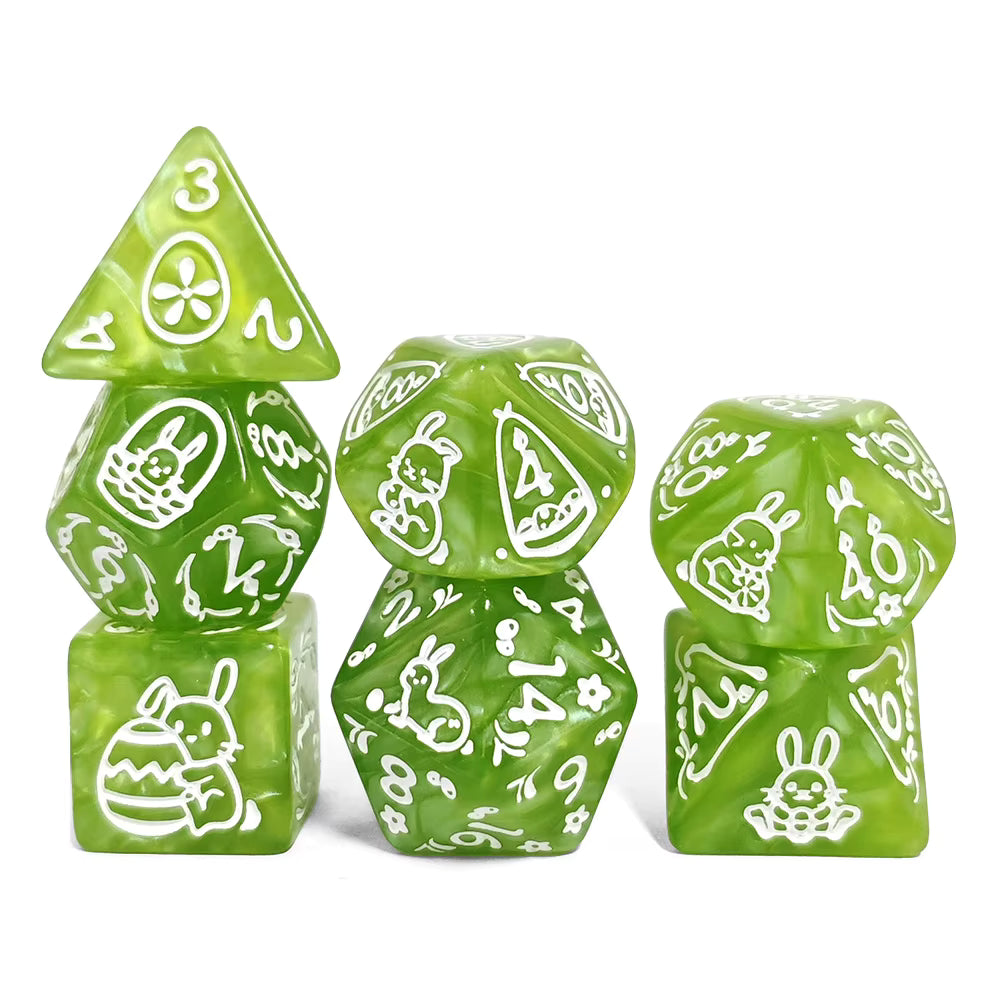 Set 7 Dados Poliedricos de Rol Pascua Conejos RPG