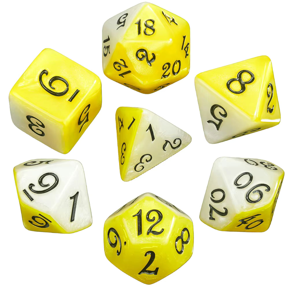 Set 7 Dados Poliédricos Mitad y Mitad RPG Bicolor