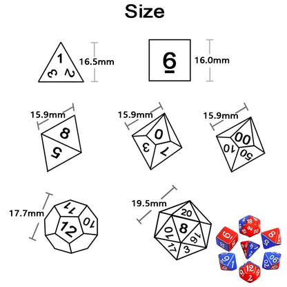 Set 7 Dados Poliédricos Mitad y Mitad RPG Bicolor