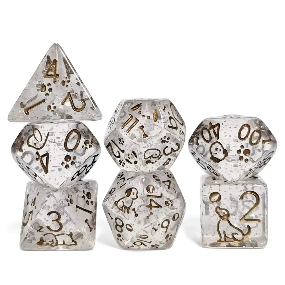 Set 7 Dados Poliédricos de Rol Perros y Gatos RPG Perlados