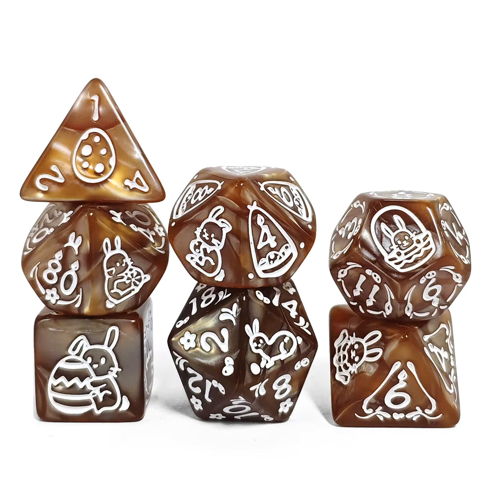 Set 7 Dados Poliedricos de Rol Pascua Conejos RPG