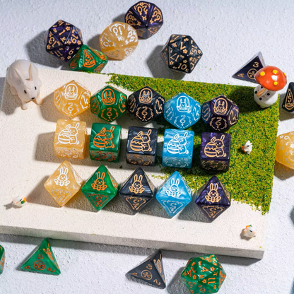 Set 7 Dados Poliedricos de Rol Pascua Conejos RPG