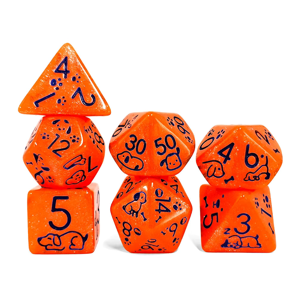 Set 7 Dados Poliédricos de Rol Perros y Gatos RPG Perlados