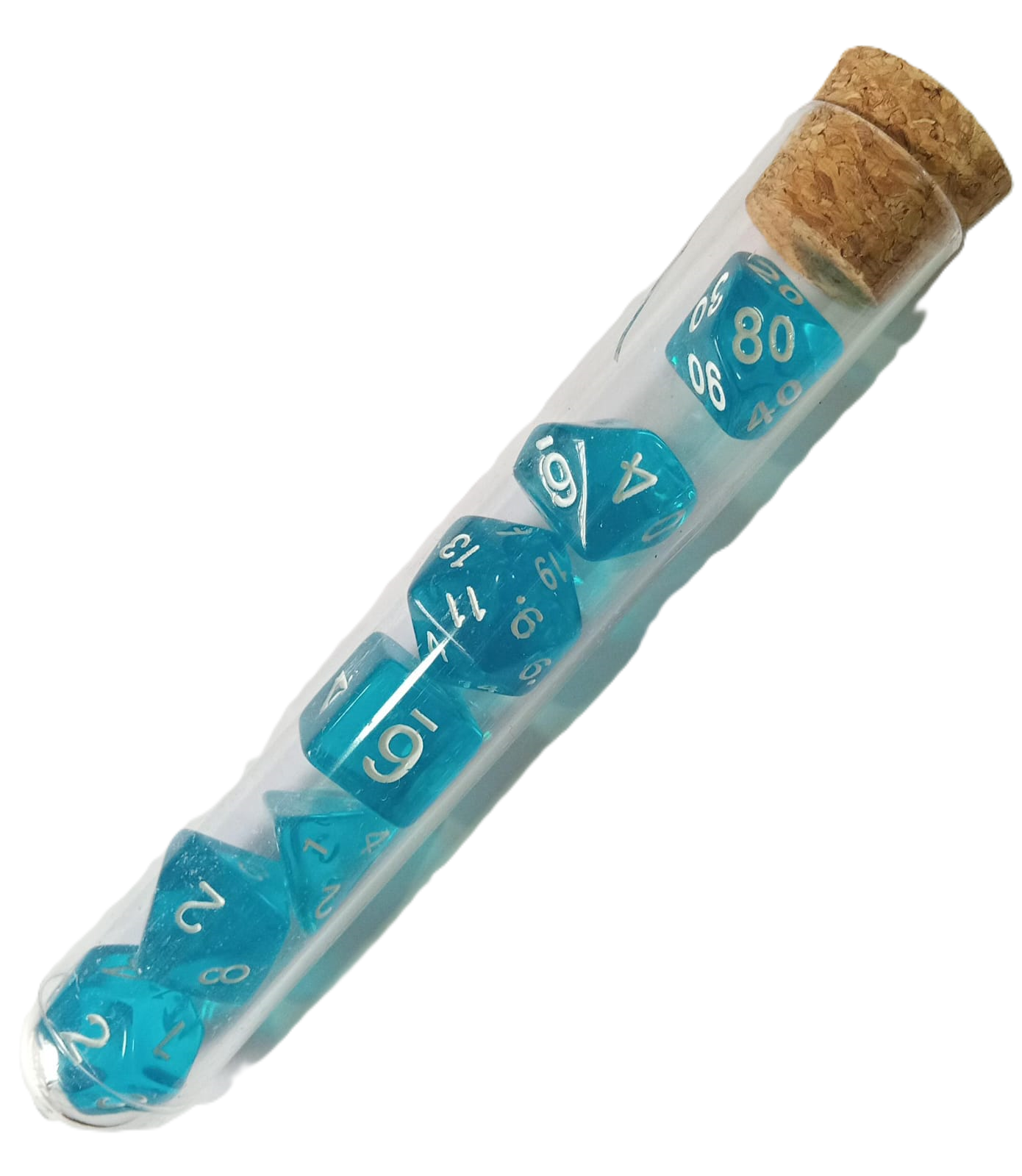 Set 7 Dados Poliédricos de Rol en Tubo Traslucidos RPG DND