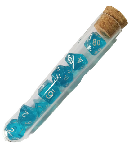 Set 7 Dados Poliédricos de Rol en Tubo Traslucidos RPG DND