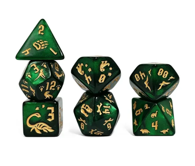 Set 7 Dados Poliédricos de Rol Dinosaurios RPG Perlados