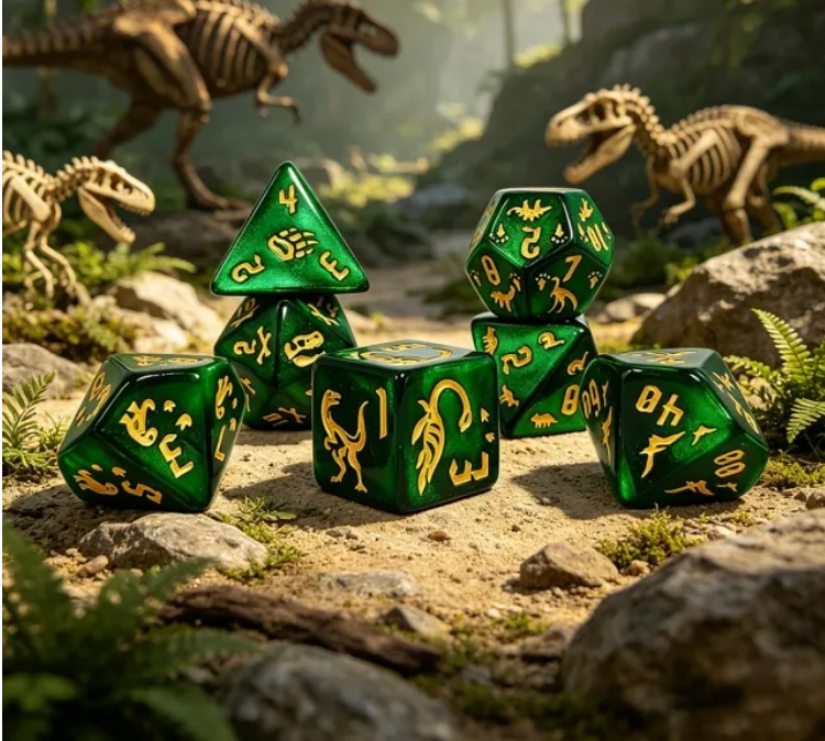 Set 7 Dados Poliédricos de Rol Dinosaurios RPG Perlados