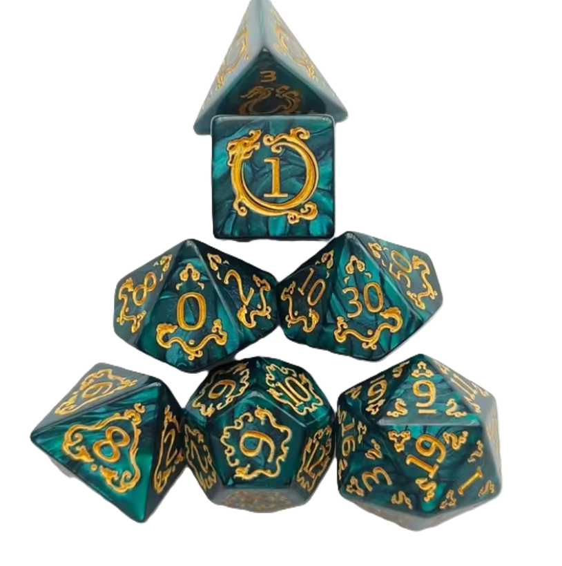 Set 7 Dados Poliédricos de Rol Dragon RPG Perlados