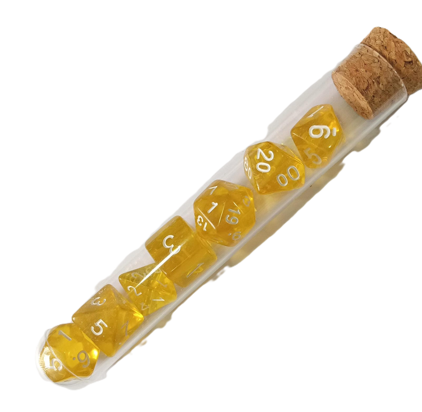 Set 7 Dados Poliédricos de Rol en Tubo Traslucidos RPG DND