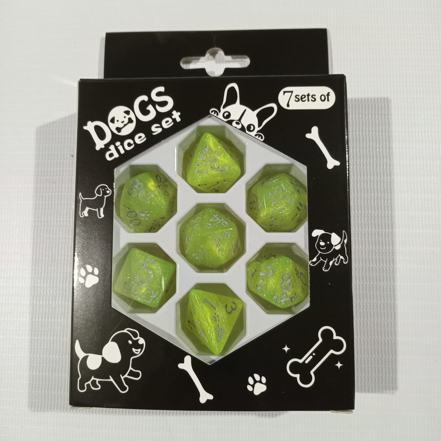 Set 7 Dados Poliédricos de Rol Perros y Gatos RPG Perlados