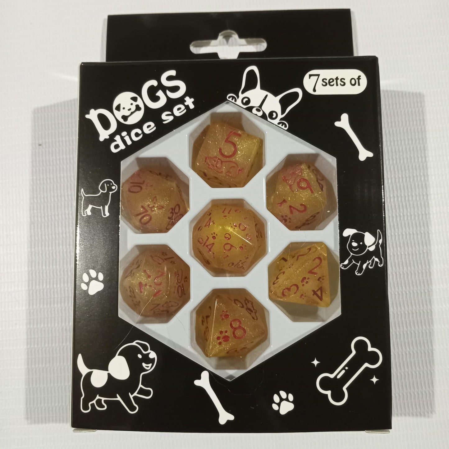 Set 7 Dados Poliédricos de Rol Perros y Gatos RPG Perlados