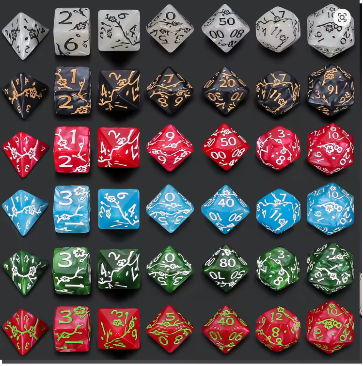 Set 7 Dados Poliédricos de Sakura - Flor de Ciruelo RPG DnD