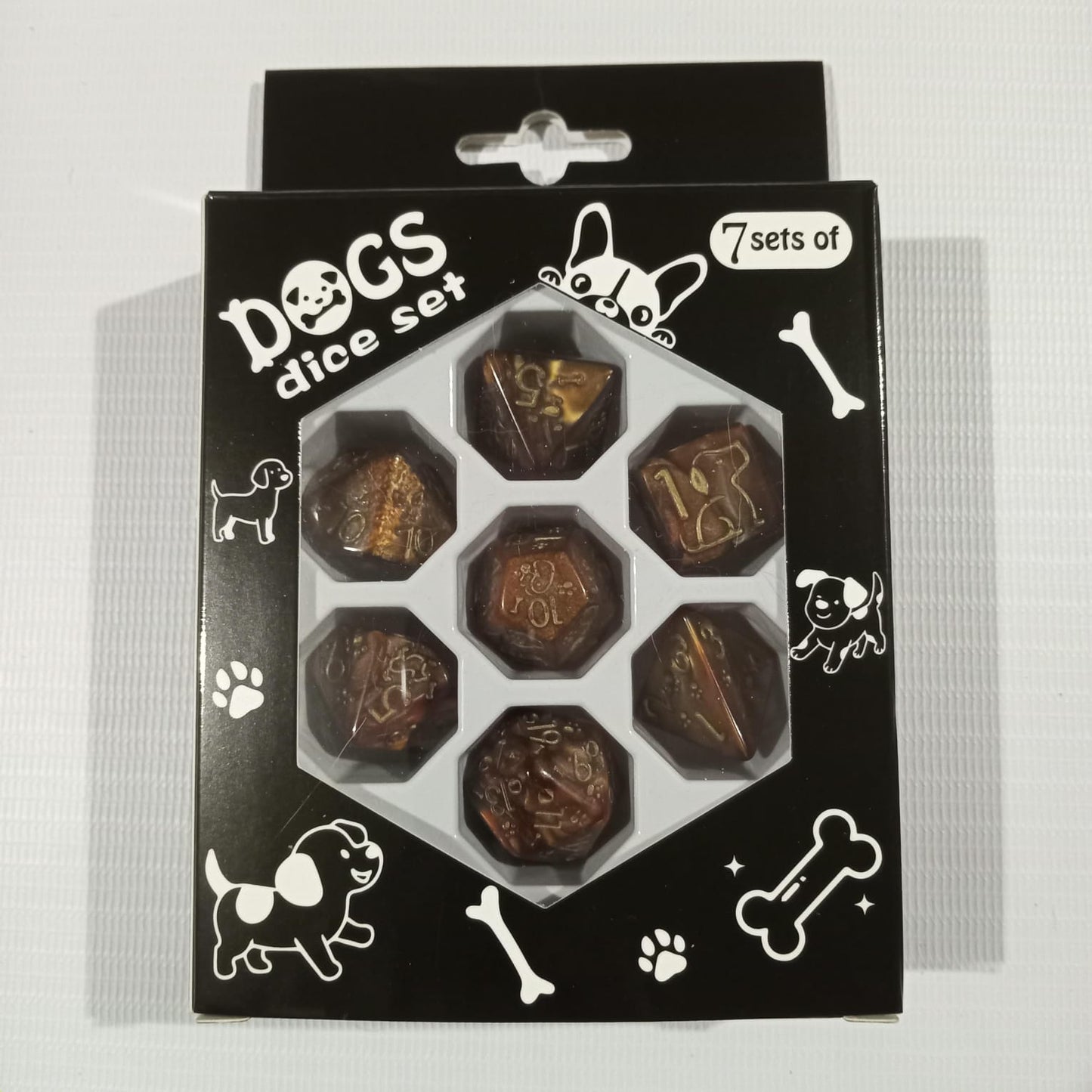 Set 7 Dados Poliédricos de Rol Perros y Gatos RPG Perlados