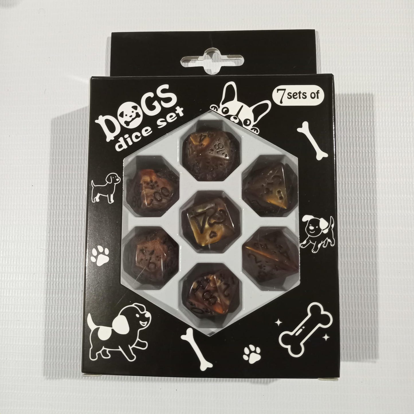 Set 7 Dados Poliédricos de Rol Perros y Gatos RPG Perlados