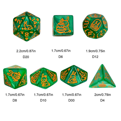 Set 7 Dados Poliedricos de Rol Pascua Conejos RPG