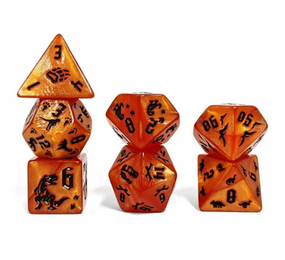 Set 7 Dados Poliédricos de Rol Dinosaurios RPG Perlados