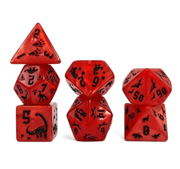 Set 7 Dados Poliédricos de Rol Dinosaurios RPG Perlados
