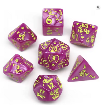 Set 7 Dados Poliédricos de Rol Perros y Gatos RPG Perlados