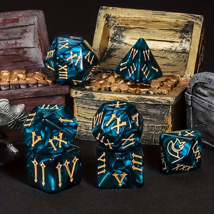 Set 7 Dados Poliédricos de Rol Números Romanos RPG Perlados