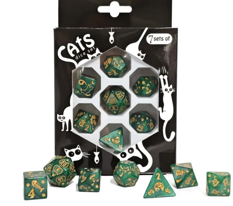 Set 7 Dados Poliédricos de Rol Perros y Gatos RPG Perlados